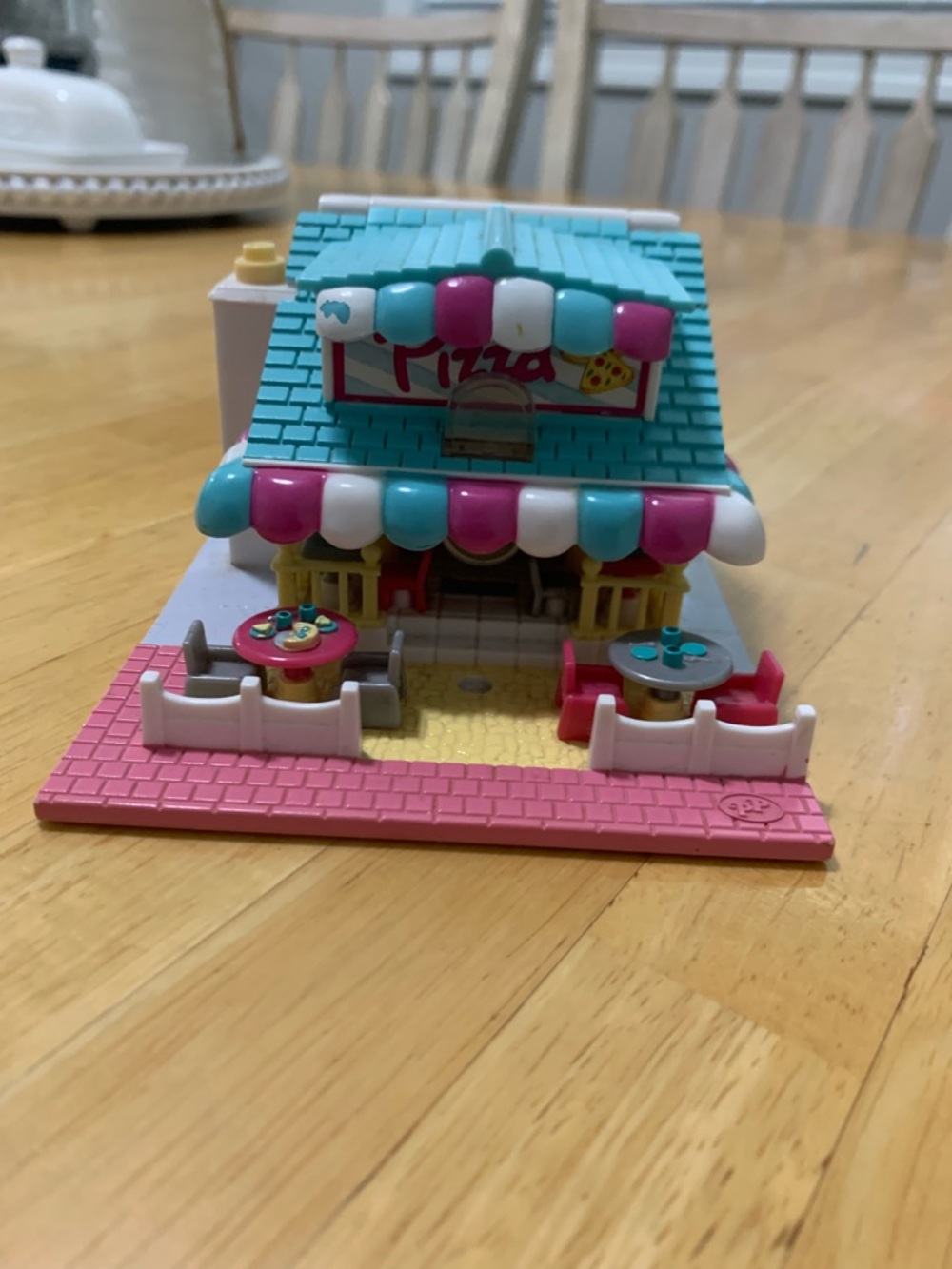 Vintage 1990 Polly Pocket Pizza Shop Playset - Teal, Pink & White